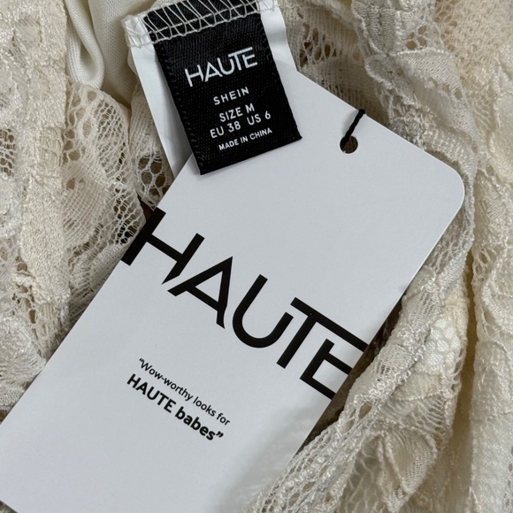 Haute Shein White Lace Thong Sleeveless Bodysuit Size Medium NWT - Picture 6 of 7